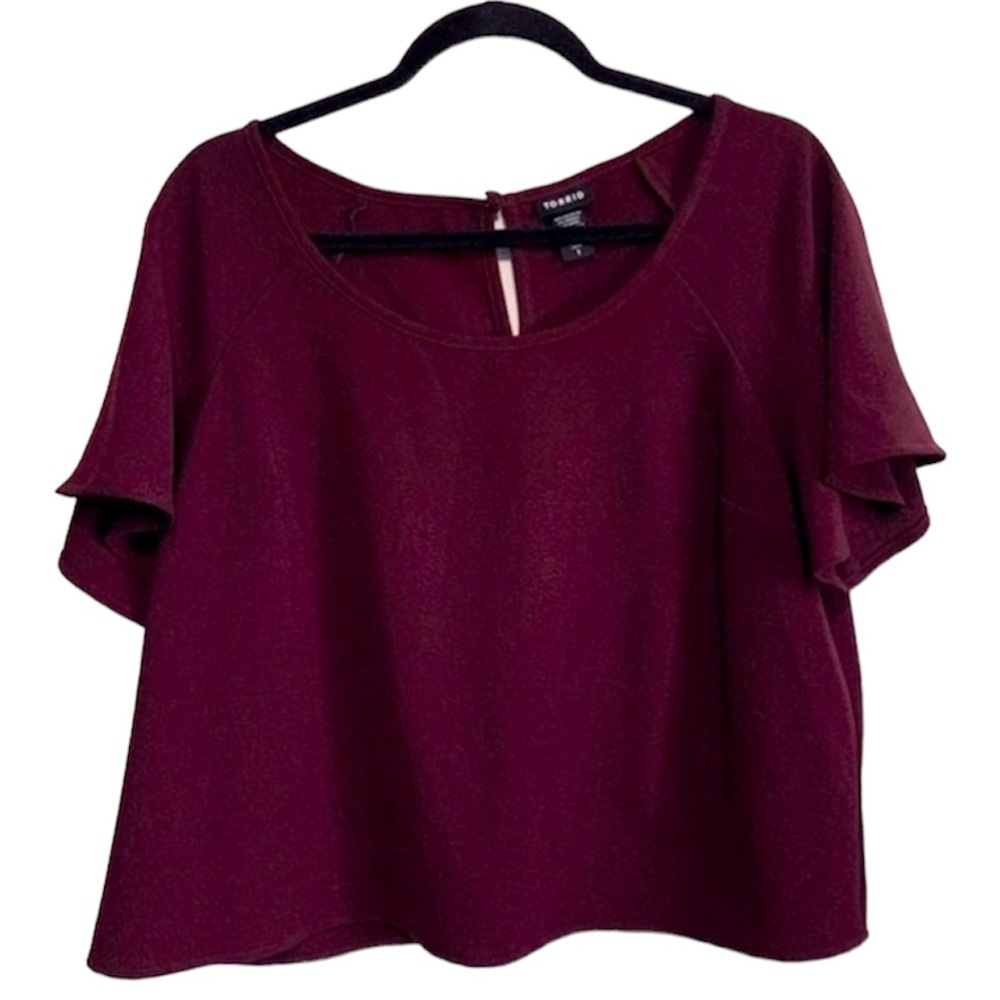 Torrid Merlot Crepe Flutter Sleeves Cropped Top